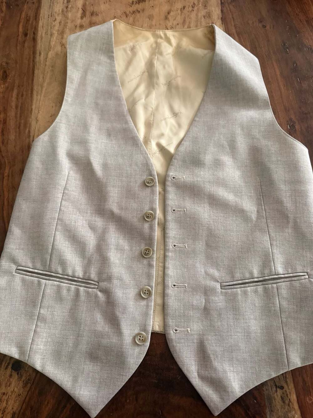 Vintage Yves Saint Laurent Men's Light Beige Tailored Dress Vest
